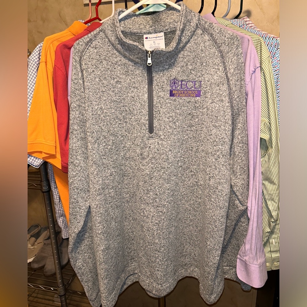 Champion Mens XL Pullover Long Sleeve Quarter Zip Sweatshirt Light Gray ECU